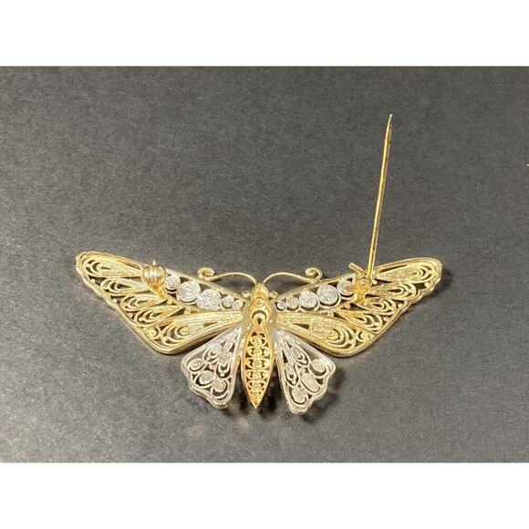 Vintage VanLou Sterling Silver Gold Plated Filigree Butterfly Pin Brooch - Picture 8 of 9